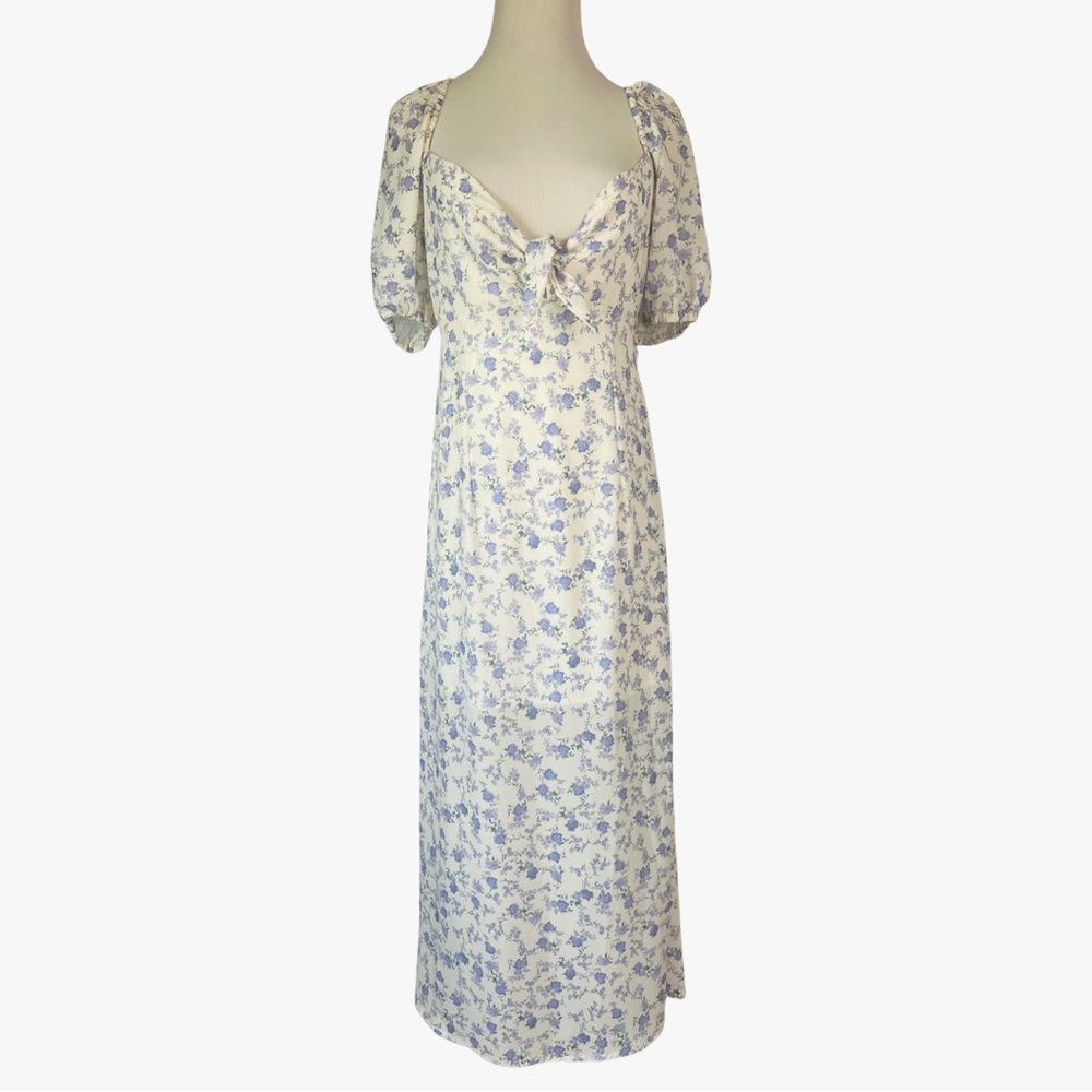 NWT ALTAR’D STATE Ivory & Blue Floral Print Sweetheart Off the Shoulder Dress